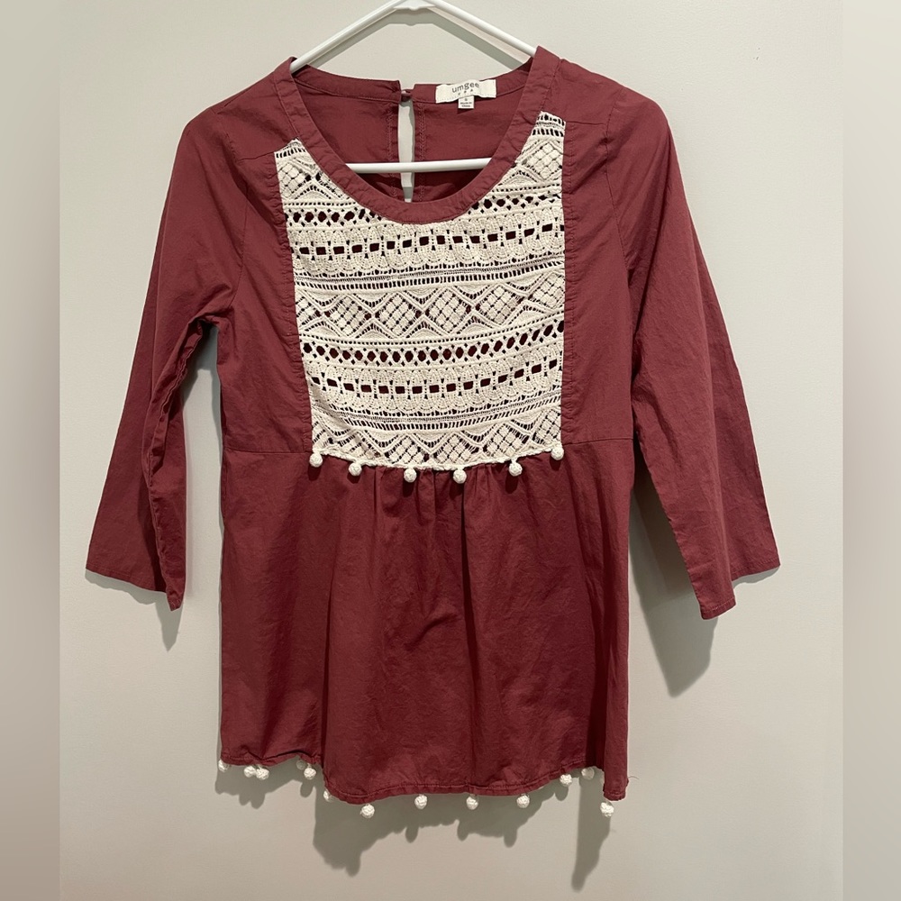dusty‎ rose colored Umgee Boho top (size small)